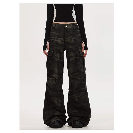 Women's High Waist Loose Fit Jeans, American Straight Leg Trousers, Multi Pocket Cargo Overalls