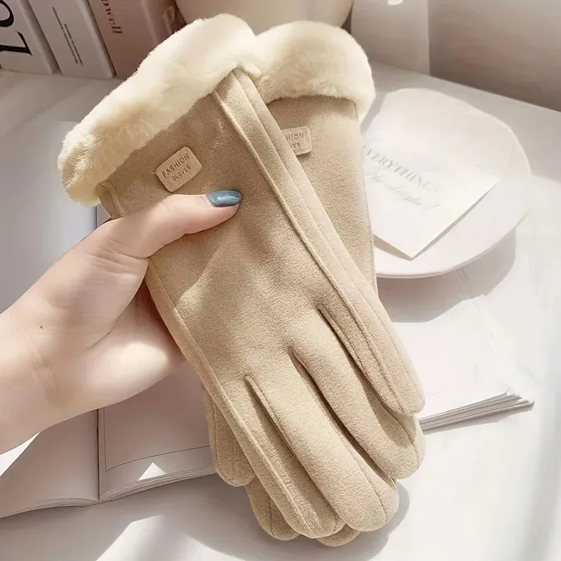 Womens Touchscreen Winter Gloves, Fashionable Finger Gloves with Thin Cashmere, Solid Color for Autumn and Winter