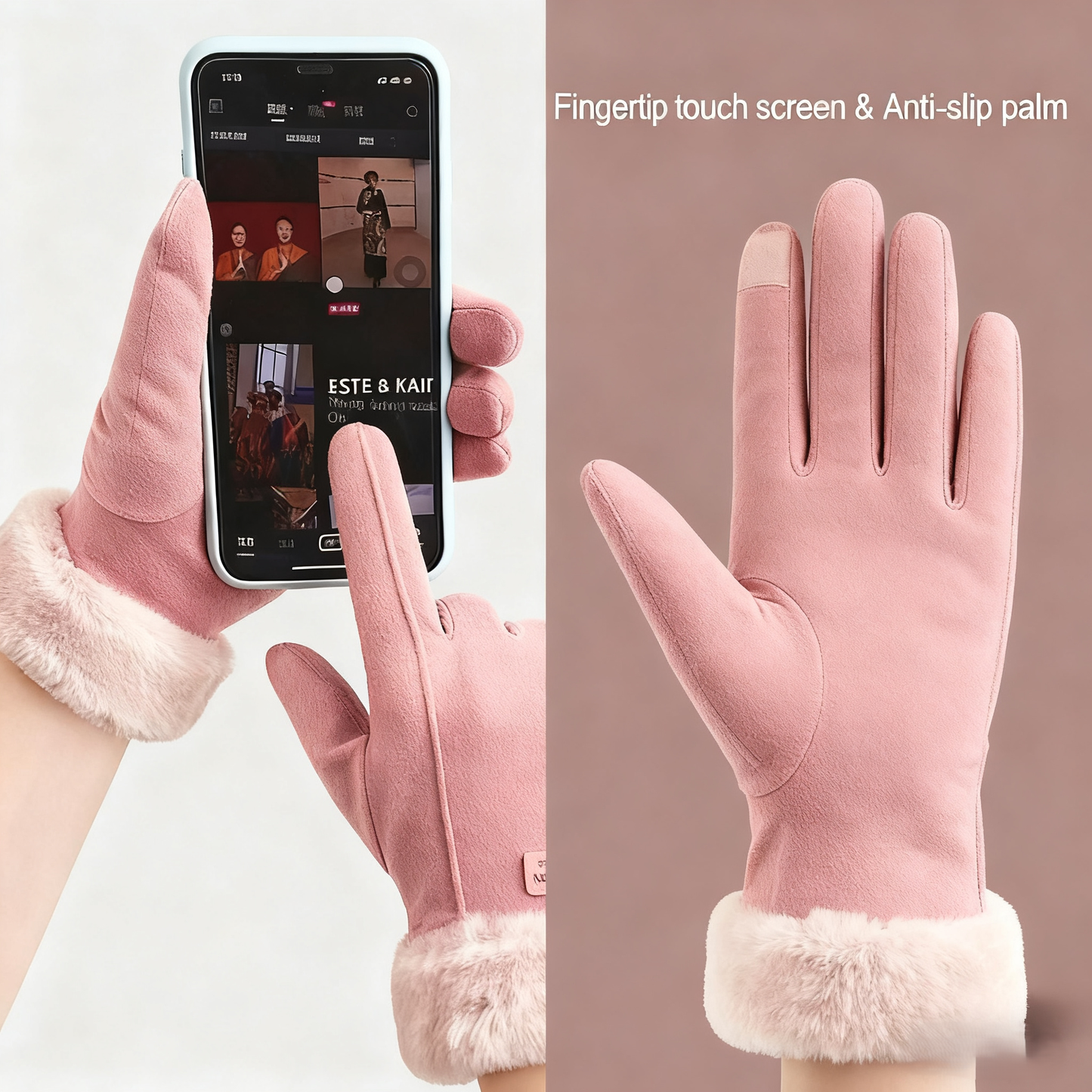 Womens Touchscreen Winter Gloves, Fashionable Finger Gloves with Thin Cashmere, Solid Color for Autumn and Winter