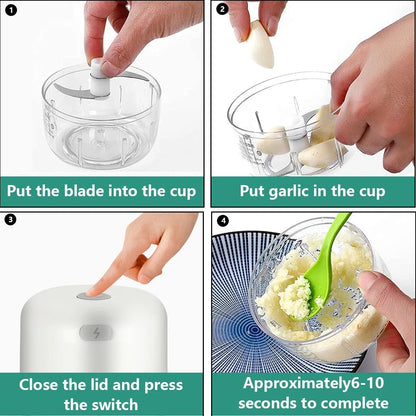 Portable Electric Garlic Chopper Wireless Mini Food Processor 100 ml 250 ml