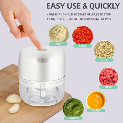 Portable Electric Garlic Chopper Wireless Mini Food Processor 100 ml 250 ml