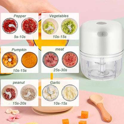 Portable Electric Garlic Chopper Wireless Mini Food Processor 100 ml 250 ml