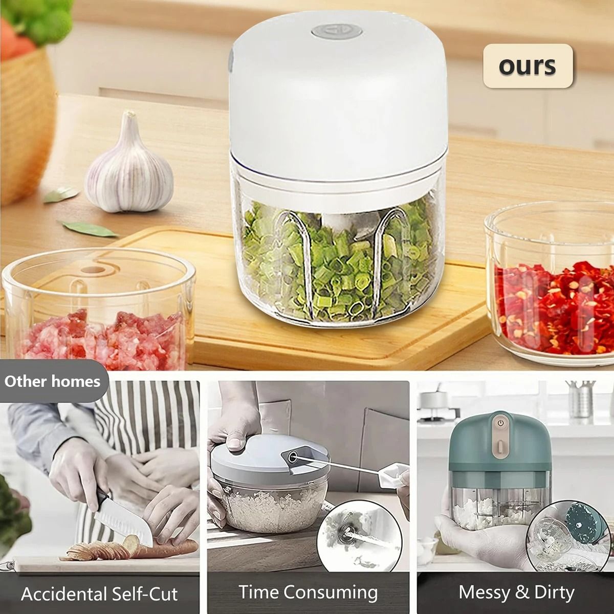 Portable Electric Garlic Chopper Wireless Mini Food Processor 100 ml 250 ml