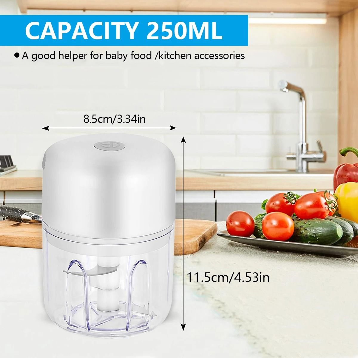 Portable Electric Garlic Chopper Wireless Mini Food Processor 100 ml 250 ml