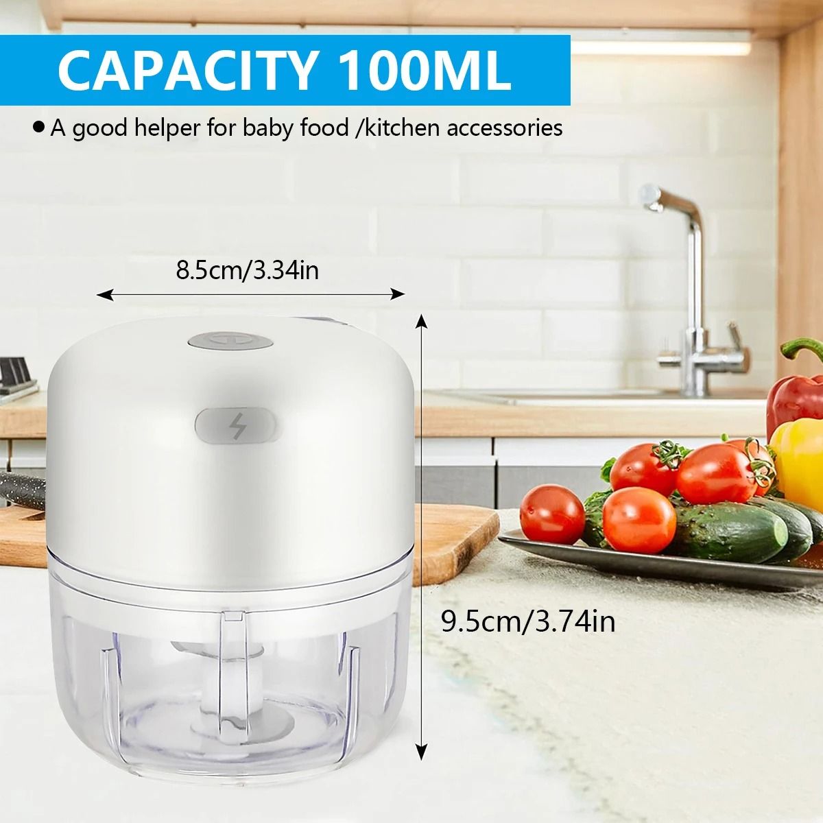 Portable Electric Garlic Chopper Wireless Mini Food Processor 100 ml 250 ml