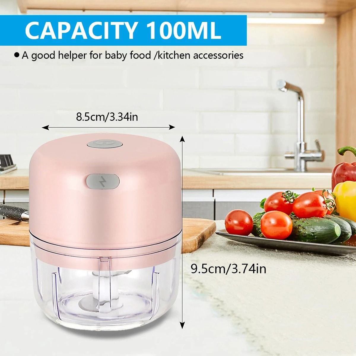 Portable Electric Garlic Chopper Wireless Mini Food Processor 100 ml 250 ml