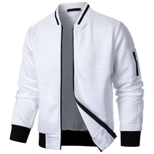 Men Long Sleeve Zipper Jacket Stand Collar Solid Color Baseball Sweatshirt