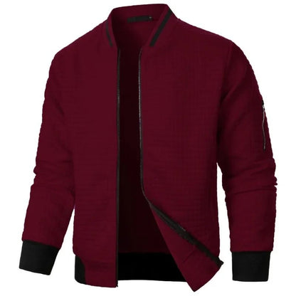 Men Long Sleeve Zipper Jacket Stand Collar Solid Color Baseball Sweatshirt