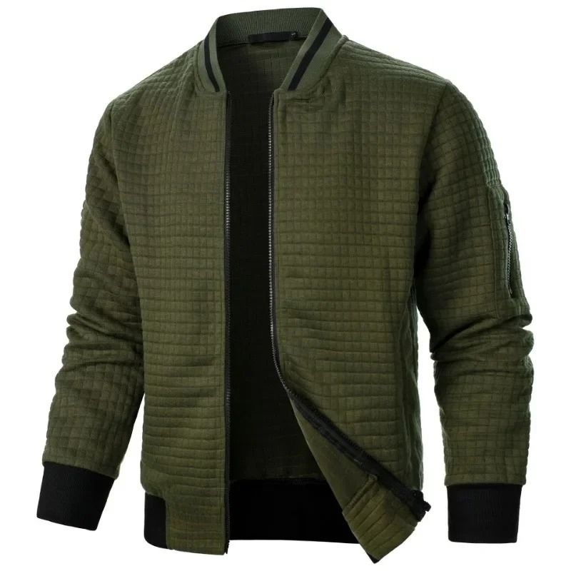 Men Long Sleeve Zipper Jacket Stand Collar Solid Color Baseball Sweatshirt