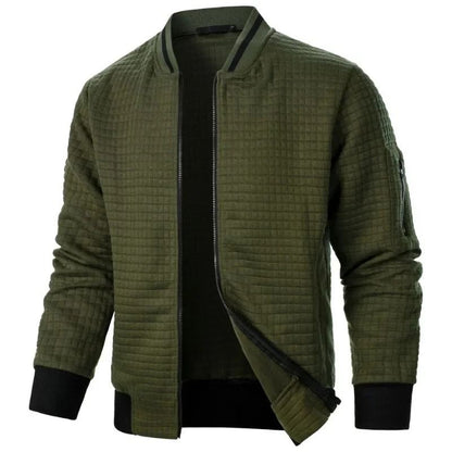 Men Long Sleeve Zipper Jacket Stand Collar Solid Color Baseball Sweatshirt