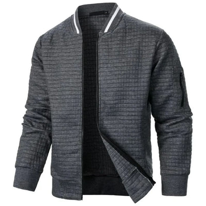 Men Long Sleeve Zipper Jacket Stand Collar Solid Color Baseball Sweatshirt