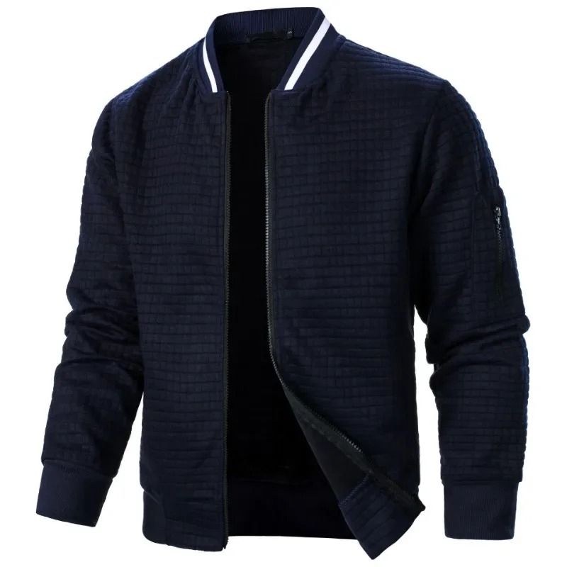 Men Long Sleeve Zipper Jacket Stand Collar Solid Color Baseball Sweatshirt