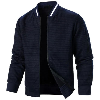 Men Long Sleeve Zipper Jacket Stand Collar Solid Color Baseball Sweatshirt