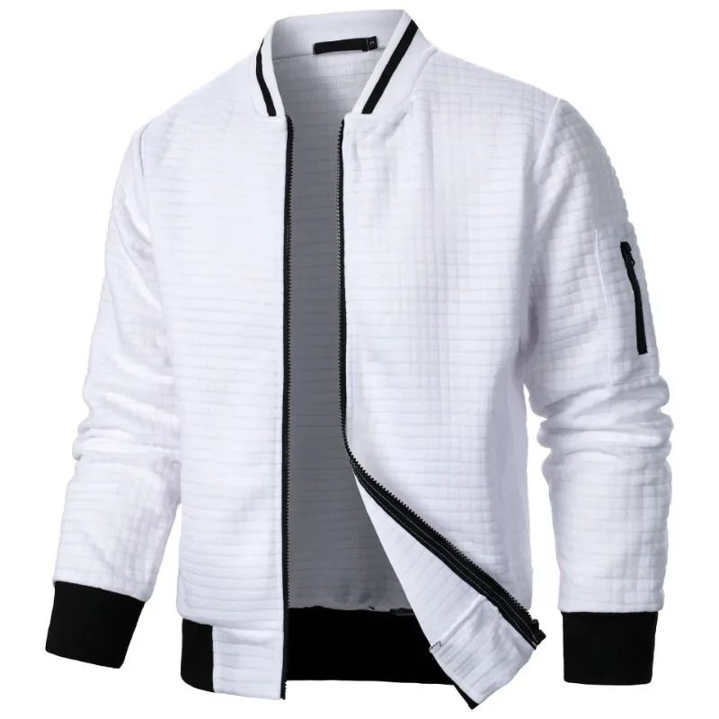 Men Long Sleeve Zipper Jacket Stand Collar Solid Color Baseball Sweatshirt