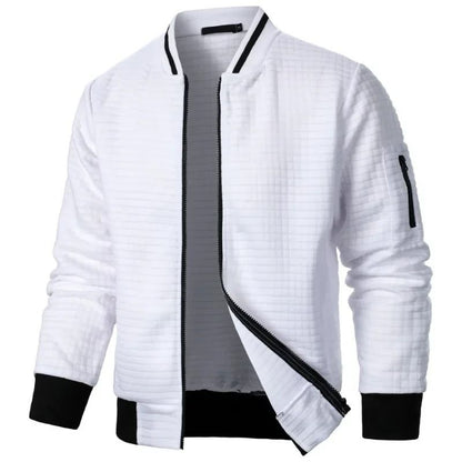 Men Long Sleeve Zipper Jacket Stand Collar Solid Color Baseball Sweatshirt
