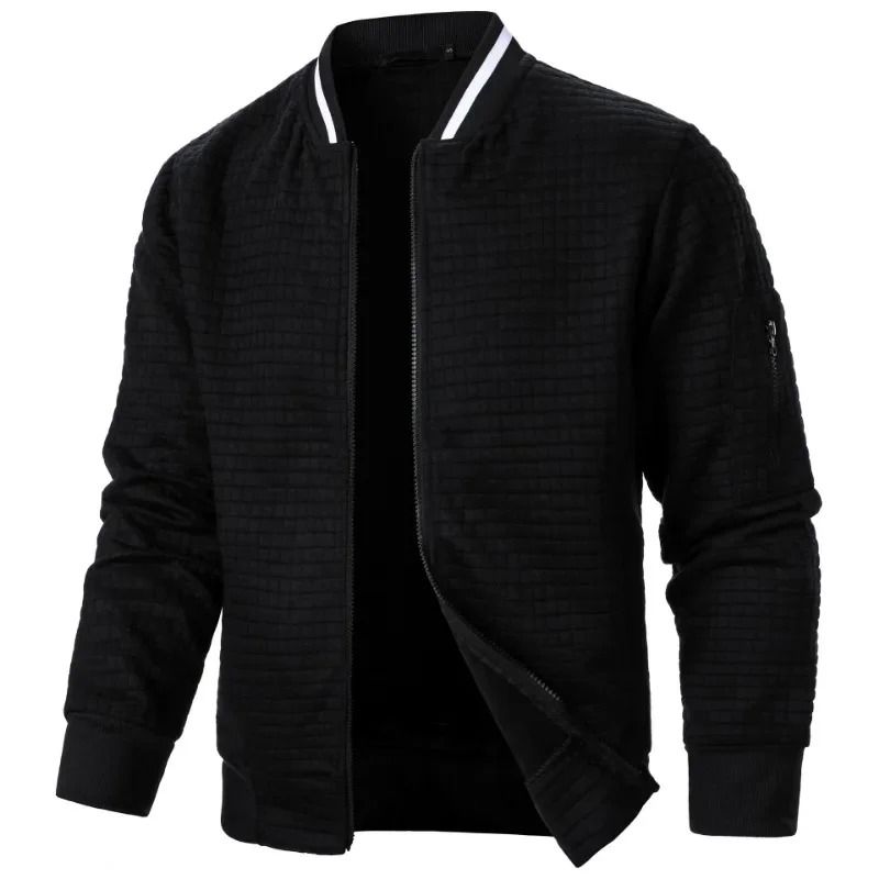 Men Long Sleeve Zipper Jacket Stand Collar Solid Color Baseball Sweatshirt