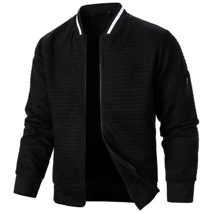 Men Long Sleeve Zipper Jacket Stand Collar Solid Color Baseball Sweatshirt