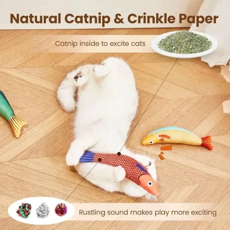 Interactive Cat Fish Toy with Crinkle Sound