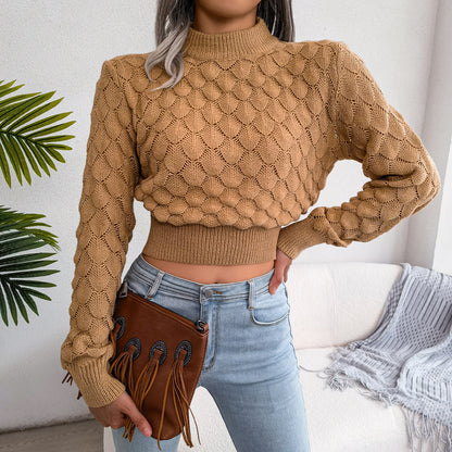 Autumn Winter Women Casual Hollow Out Long Sleeve Knitted Sweater, Crop Top Pullover, Cosy Knitwear for Fall Outfits