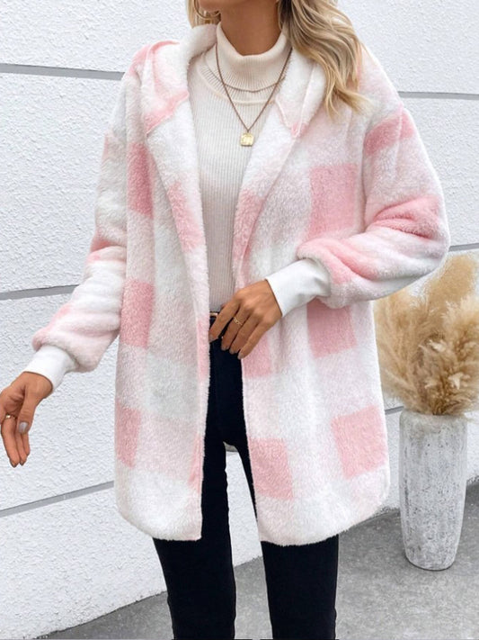 Winter Thick Color-blocked Womens Cardigan, Loose Ribbed Plaid Sweater, Warm Plush Cold-Resistance New Cozy Clothes