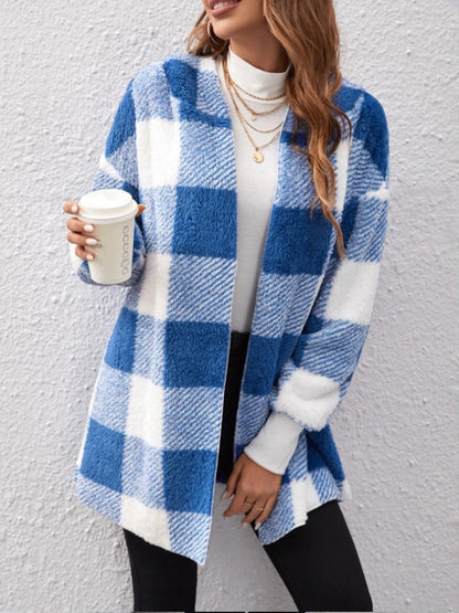 Winter Thick Color-blocked Womens Cardigan, Loose Ribbed Plaid Sweater, Warm Plush Cold-Resistance New Cozy Clothes