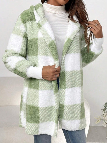 Winter Thick Color-blocked Womens Cardigan, Loose Ribbed Plaid Sweater, Warm Plush Cold-Resistance New Cozy Clothes