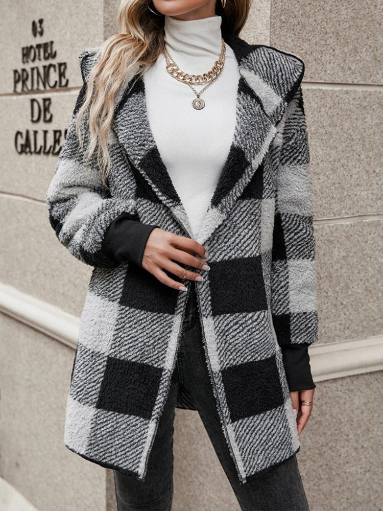 Winter Thick Color-blocked Womens Cardigan, Loose Ribbed Plaid Sweater, Warm Plush Cold-Resistance New Cozy Clothes