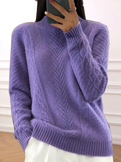Plus Size Ribbed Pullover Sweater, High Neck Long Sleeve Casual Knit for Autumn And Winter