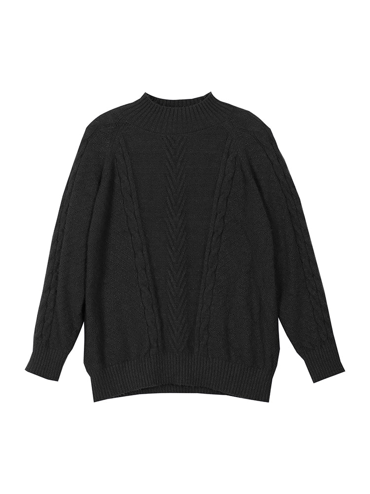 Plus Size Ribbed Pullover Sweater, High Neck Long Sleeve Casual Knit for Autumn And Winter
