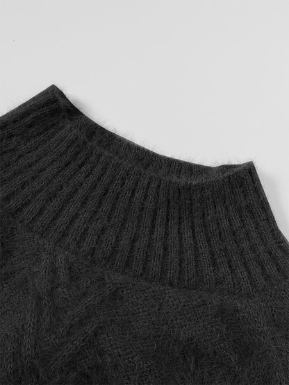 Plus Size Ribbed Pullover Sweater, High Neck Long Sleeve Casual Knit for Autumn And Winter