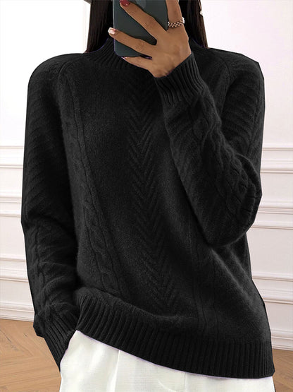 Plus Size Ribbed Pullover Sweater, High Neck Long Sleeve Casual Knit for Autumn And Winter