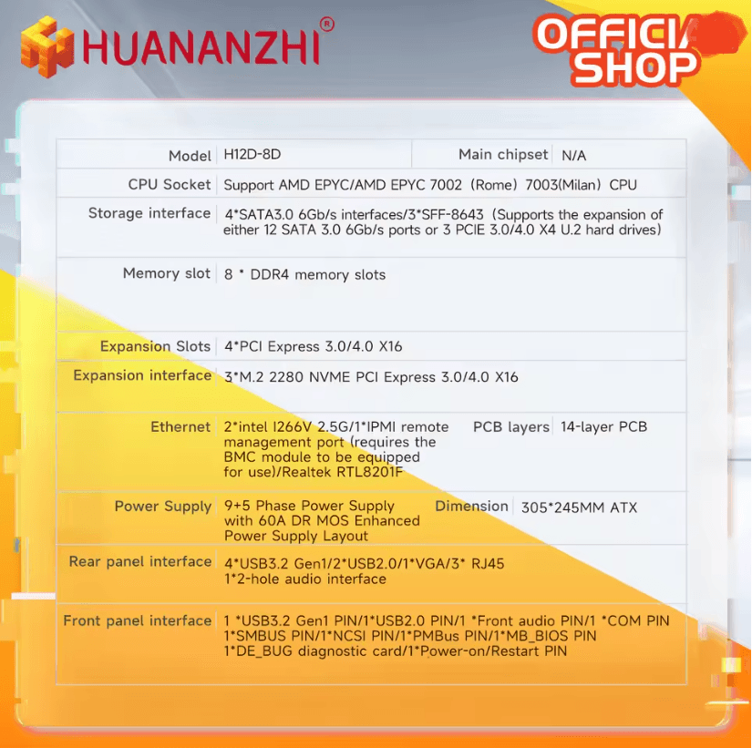Huananzhi H12D 8D AMD Server Motherboard with BMC Support