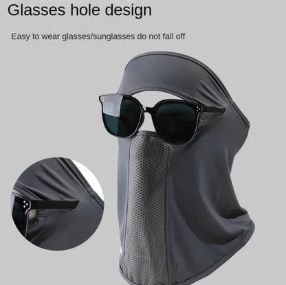 Ice Silk UV Protection Face Mask with Ear Loops and Glasses Hole for Outdoor Sports