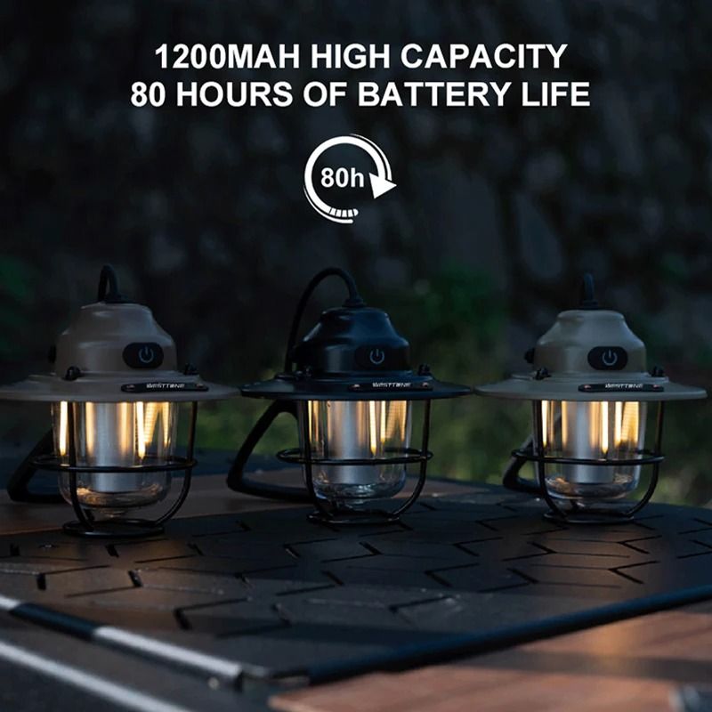 Retro Rechargeable Camping Lantern Waterproof Dimmable Tent Light
