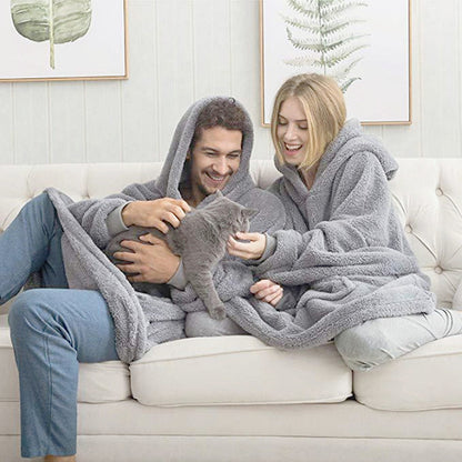 Women Winter Warm Hooded Outerwear, Soft Double Fleece Jacket, Elegant Long Pullover Hoodie, Unisex Thick Home Wear