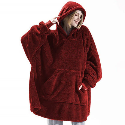 Women Winter Warm Hooded Outerwear, Soft Double Fleece Jacket, Elegant Long Pullover Hoodie, Unisex Thick Home Wear