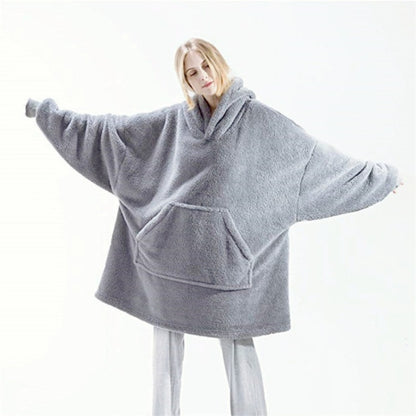 Women Winter Warm Hooded Outerwear, Soft Double Fleece Jacket, Elegant Long Pullover Hoodie, Unisex Thick Home Wear