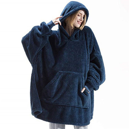Women Winter Warm Hooded Outerwear, Soft Double Fleece Jacket, Elegant Long Pullover Hoodie, Unisex Thick Home Wear