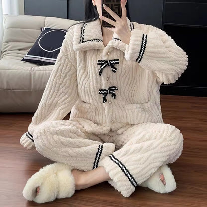 Women's Pajamas 2Pcs Set, Winter Padded and Thickened Loungewear, Cozy Princess Home Wear, Soft Fleece Sleepwear