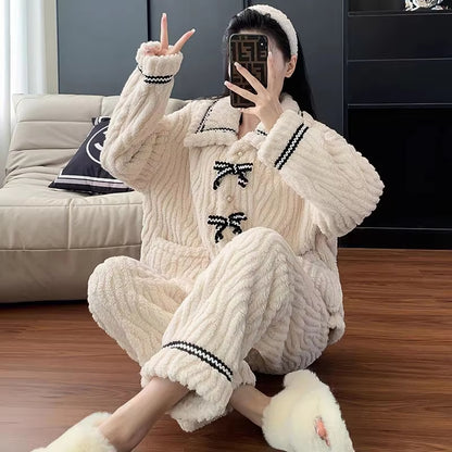 Women's Pajamas 2Pcs Set, Winter Padded and Thickened Loungewear, Cozy Princess Home Wear, Soft Fleece Sleepwear