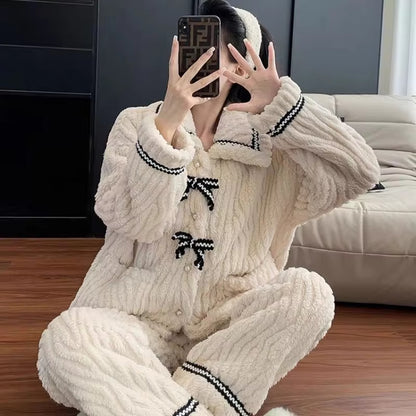 Women's Pajamas 2Pcs Set, Winter Padded and Thickened Loungewear, Cozy Princess Home Wear, Soft Fleece Sleepwear