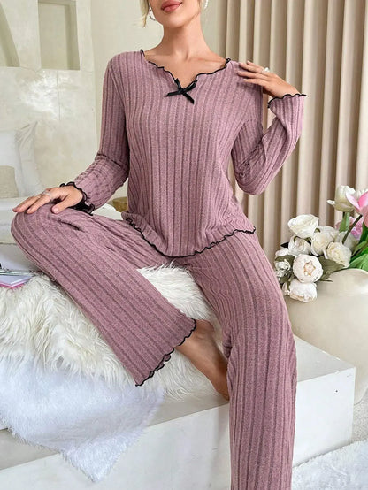 Women's Cozy Winter Pajama Set, Long Sleeve Top and Trousers, 2 Piece Loungewear, Casual Homewear