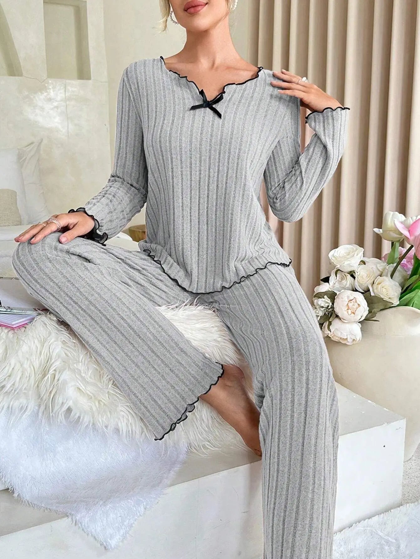 Women's Cozy Winter Pajama Set, Long Sleeve Top and Trousers, 2 Piece Loungewear, Casual Homewear