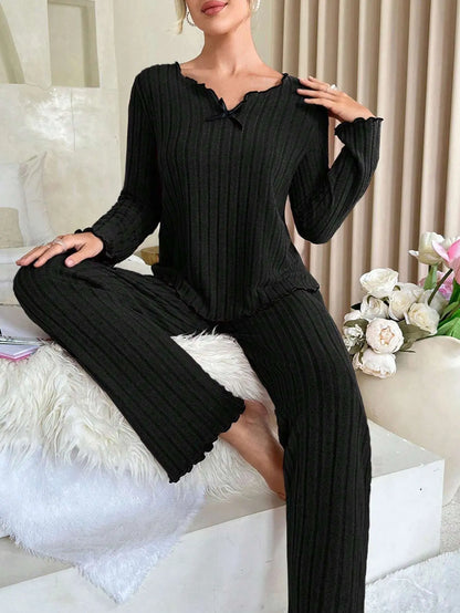 Women's Cozy Winter Pajama Set, Long Sleeve Top and Trousers, 2 Piece Loungewear, Casual Homewear