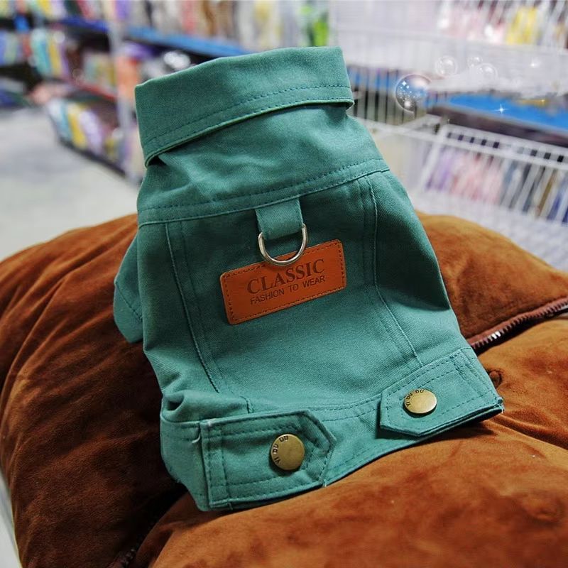 DenimWalk Dog Denim Overall with D-Ring – Stylish Leash-Ready Jacket for Small & Medium Dogs