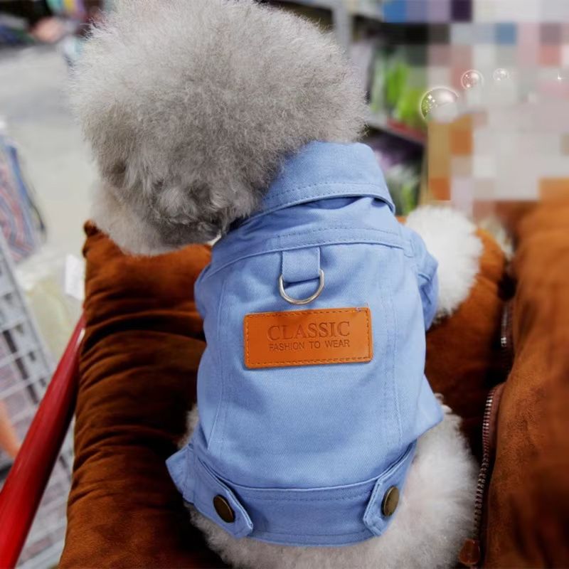 DenimWalk Dog Denim Overall with D-Ring – Stylish Leash-Ready Jacket for Small & Medium Dogs