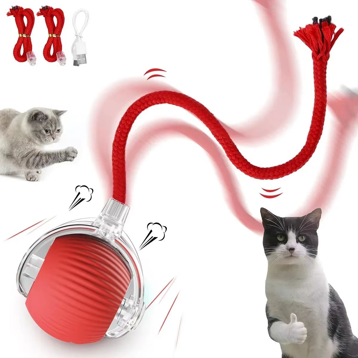 WhiskerSpin Smart Rolling Toy Ball – USB Rechargeable Auto Teaser for Cats & Pets