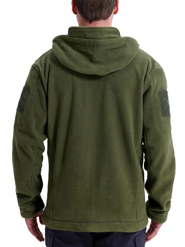 Mens Winter Tactical Fleece Jacket with Multiple Pockets and Hood