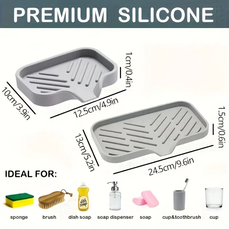 Silicone Faucet Mat Kitchen Sink Tray Soap Dispenser Sponge Drain Pad Countertop Storage