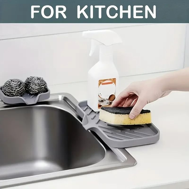 Silicone Faucet Mat Kitchen Sink Tray Soap Dispenser Sponge Drain Pad Countertop Storage